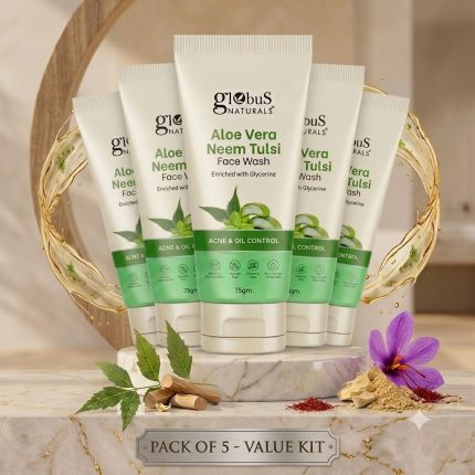 Globus Naturals Aloe Vera, Neem & Tulsi Oil Control Gel Face Wash (75g × Pack of 5)