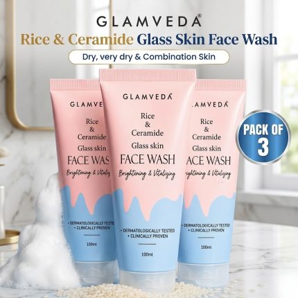 Glamveda Rice & Ceramide K-Beauty Glass Skin Face Wash (Pack of 3, 100ml Each)