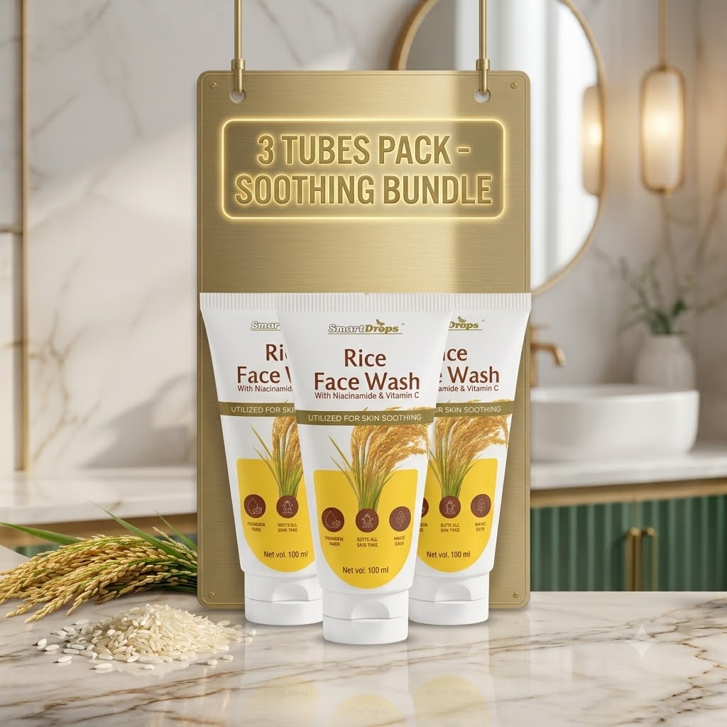 skin face wash of rice water 3 tubes Clear, Glowing Skin Starts Here: Rice & Vitamin C Daily Cleanser (Pack of 3) - Image 1